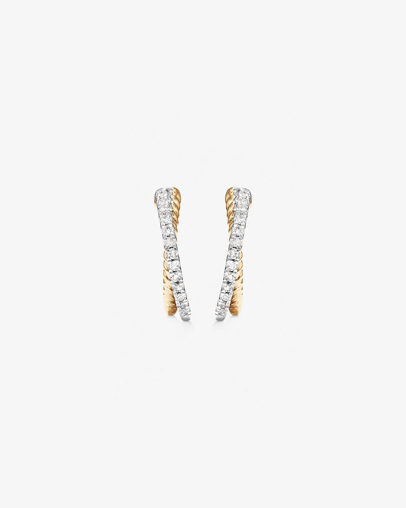 Crossover Hoop Earrings with .20 Carat TW Diamonds in Sterling Silver and 10kt Yellow gold