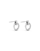 Door Knocker Stud Earrings with Cubic Zirconia in Sterling Silver