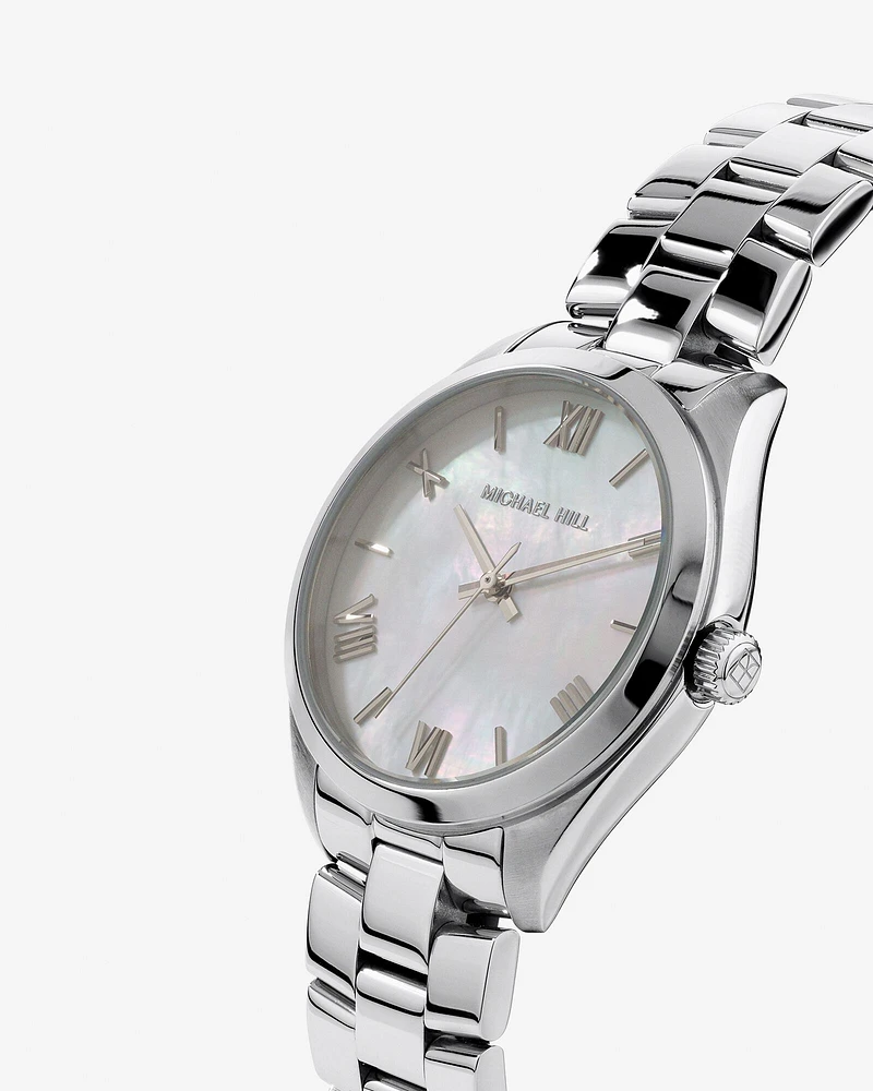 Montre Femme En Nacre En Acier Inoxydable Ton Argent