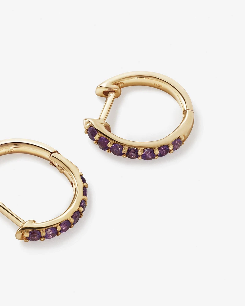 Amethyst Huggie Hoop Earrings in 10kt Yellow Gold