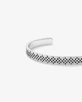 Men's Link Pattern Textured Cuff Bangle in Sterling Silver