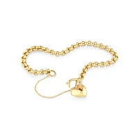 19cm (7.5") 5mm-5.5mm Width Heart Padlock Hollow Belcher Bracelet in 10kt Yellow Gold