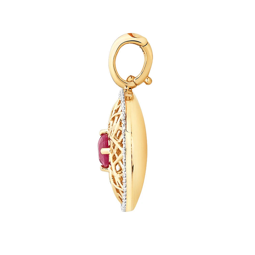 Round Enhancer Pendant with Ruby & 0.20 Carat TW of Diamonds in 10kt Yellow Gold