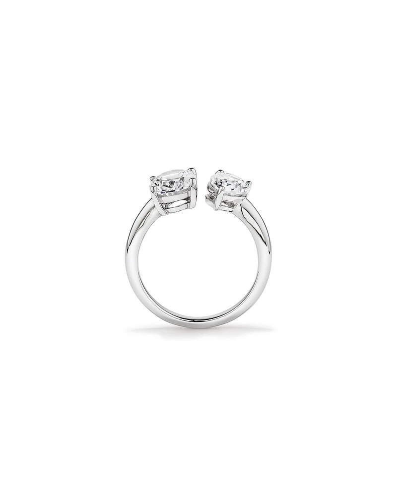 Pear and Oval Shape Cubic Zirconia Toi Et Moi Ring in Sterling Silver