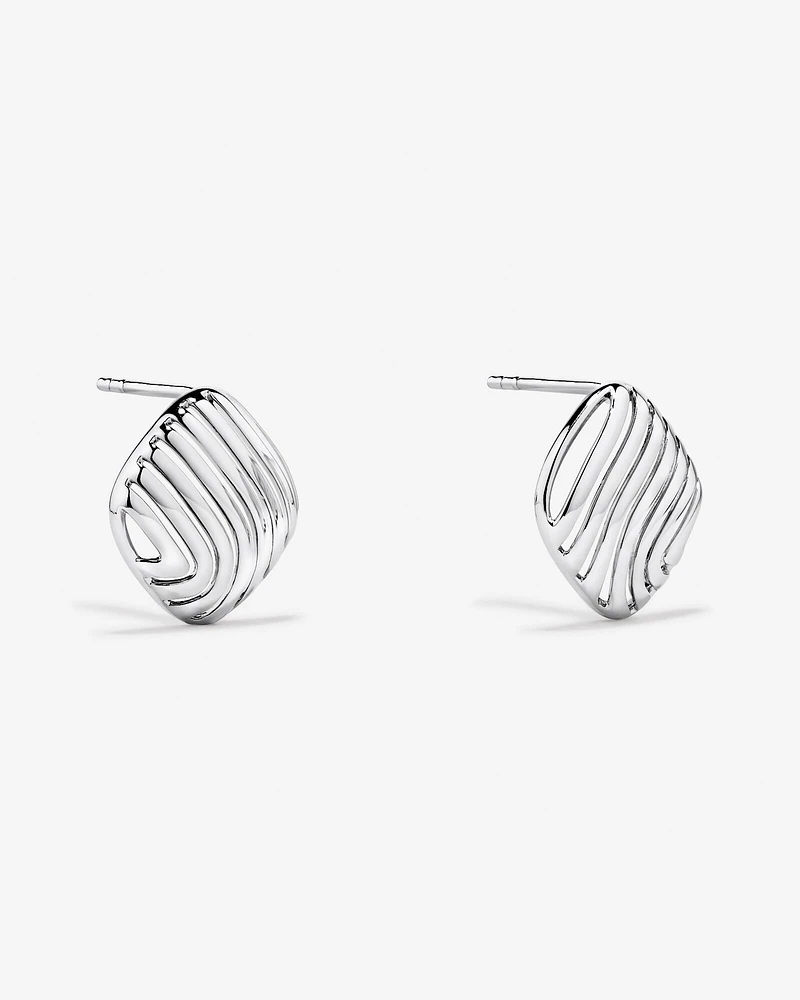 Wavy Ridge Textured Square Stud Earrings in Sterling Silver