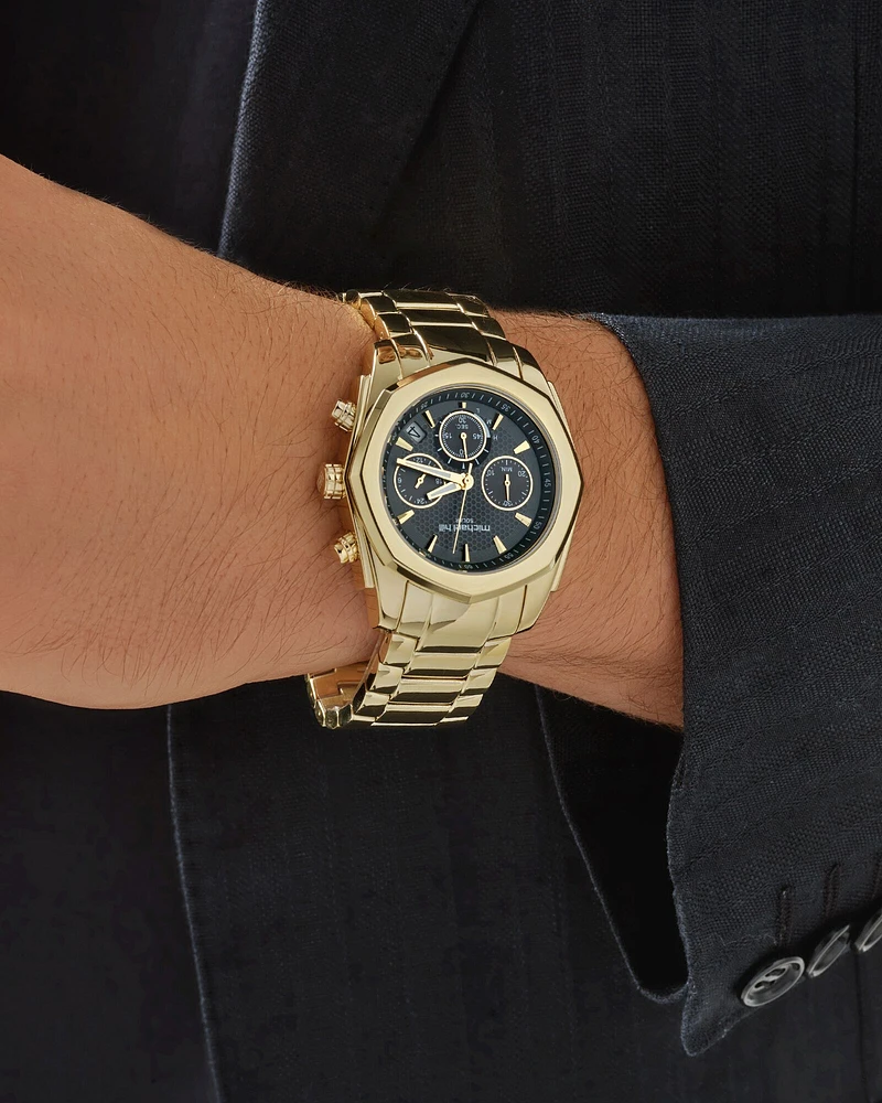 Men's Solar Chronograph Watch in Gold Tone Stainless Steel