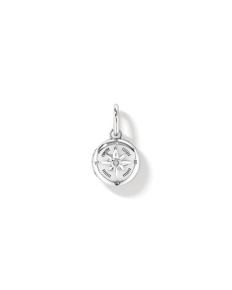 Diamond Accent Round Compass Pendant in Sterling Silver