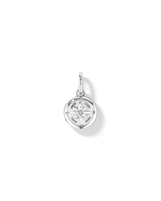 Pendentif boussole rond avec accents de diamants en argent sterling