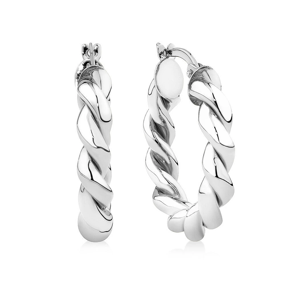 Croissant Twist 15mm Hoop Earrings in Sterling Silver