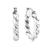 Croissant Twist 15mm Hoop Earrings in Sterling Silver