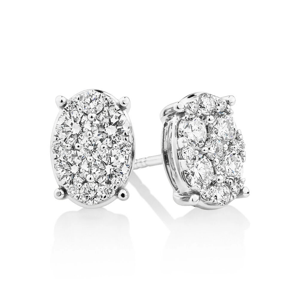 Oval Cluster Earrings with 1.0 Carat TW of Diamonds in 10kt White Gold