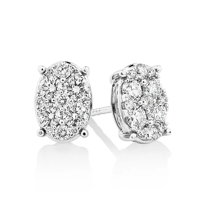 Oval Cluster Earrings with 1.0 Carat TW of Diamonds in 10kt White Gold