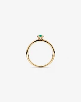 Oval Cut Green Emerald Gemstone and 0.08 Carat TW Diamond Halo Ring in 10kt Yellow Gold