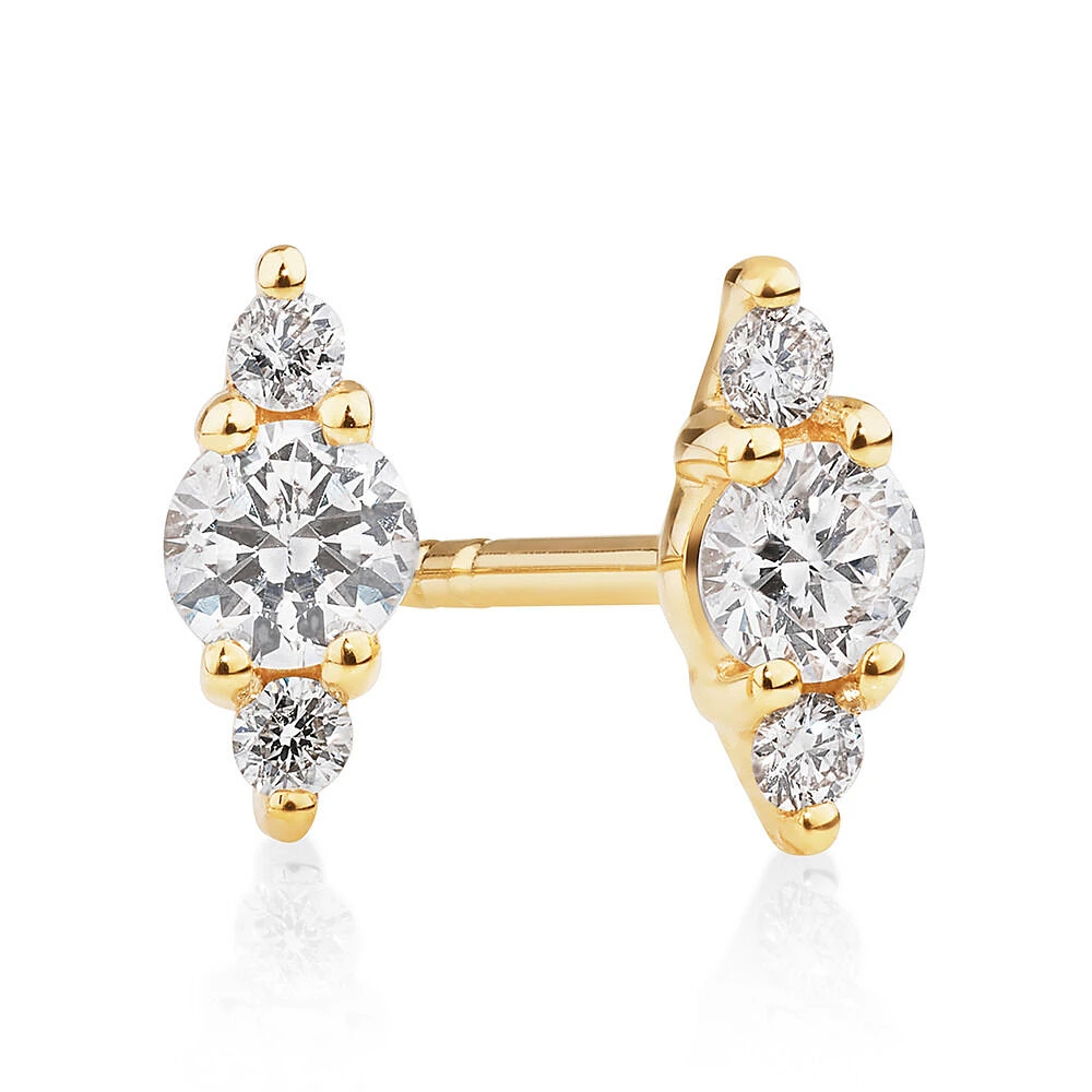 3 Stone Stud Earrings with .21 Carat TW Diamonds in 10kt Yellow Gold