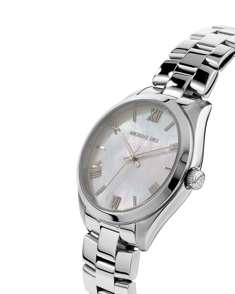 Montre Femme En Nacre En Acier Inoxydable Ton Argent