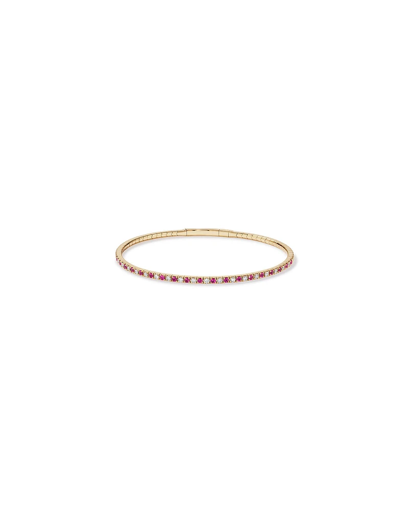 0.35 Carat TW Diamond and Pink Sapphire Gemstone Flex Oval Bangle in 10kt Yellow Gold