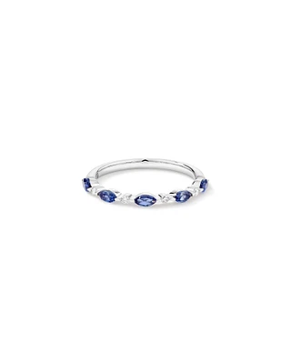 Marquise Cut Ceylon Blue Created Sapphire Gemstone and Diamond Ring in Sterling Silver