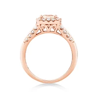 Halo Ring with Morganite & 0.75 Carat TW of Diamonds in 10kt Rose Gold