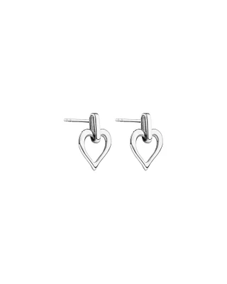 Open Heart Drop Stud Earrings in Sterling Silver