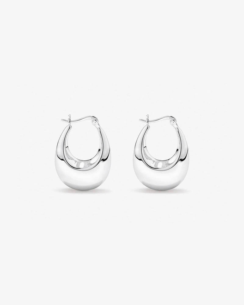 Boucles D'Oreilles Créoles Bombées Graduées En Argent Sterling