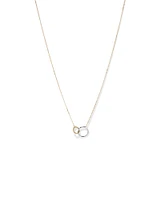 Two-Tone Double Circle Link Hammered Finish Necklace in 10kt White & Yellow Gold