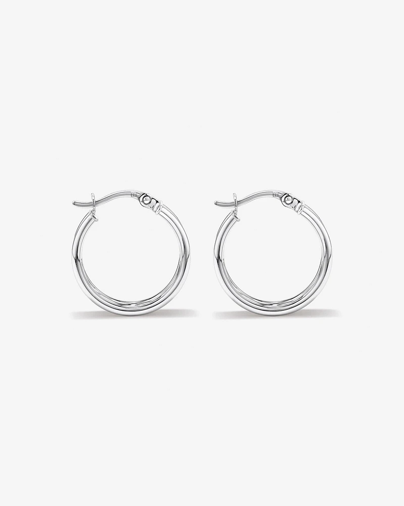 Four Row Diamond Cut and Smooth Hoop Earrings in Sterling Silver