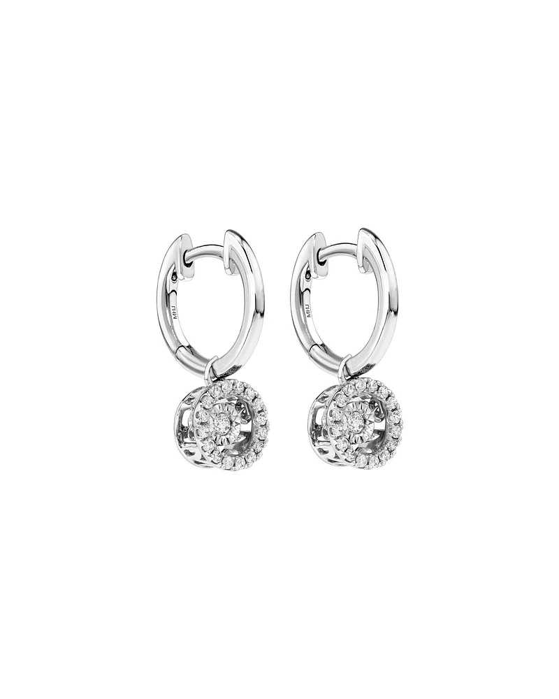 0.25 Carat TW Diamond Halo Everlight Drop Huggie Earrings in Sterling Silver