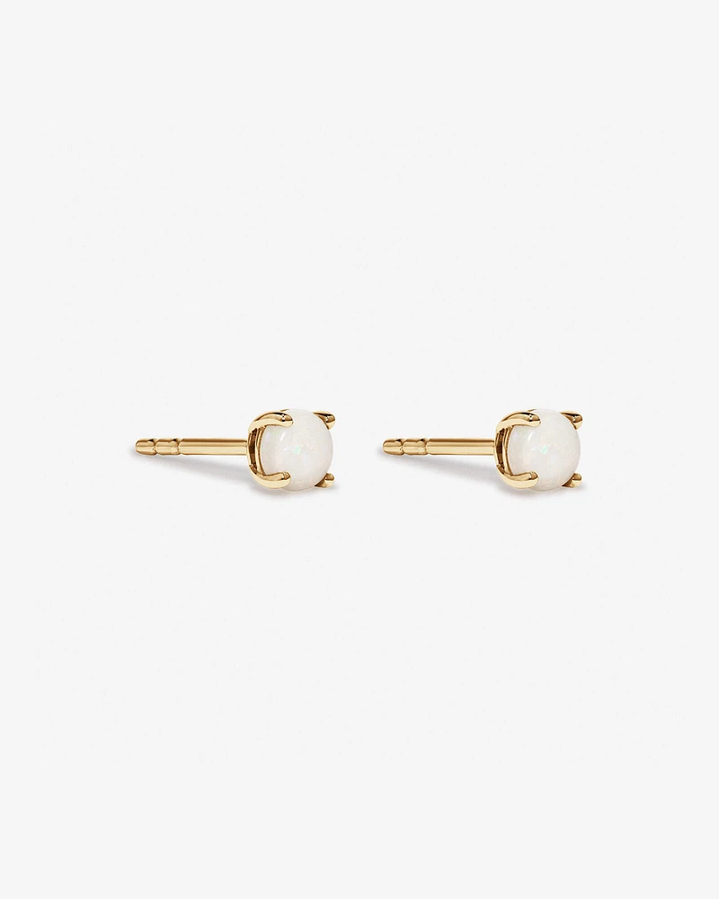 Round Australian Opal Birthstone Stud Earrings in 10kt Yellow Gold