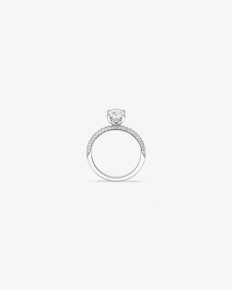 1.95 Carat TW Oval Cut Laboratory-Grown Diamond Solitaire Side Accent Engagement Ring in 14kt White Gold