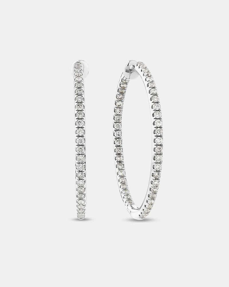 Hoop Earrings With 1.00 Carat TW of Diamonds Set in 10kt White Gold