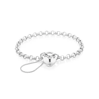 19cm (7.5") Heart Padlock Belcher Bracelet in Sterling Silver