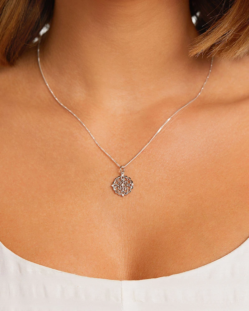 Filigree Pendant with Diamonds in Sterling Silver