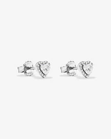 Heart Shape Cubic Zirconia Halo Stud Earrings in Sterling Silver