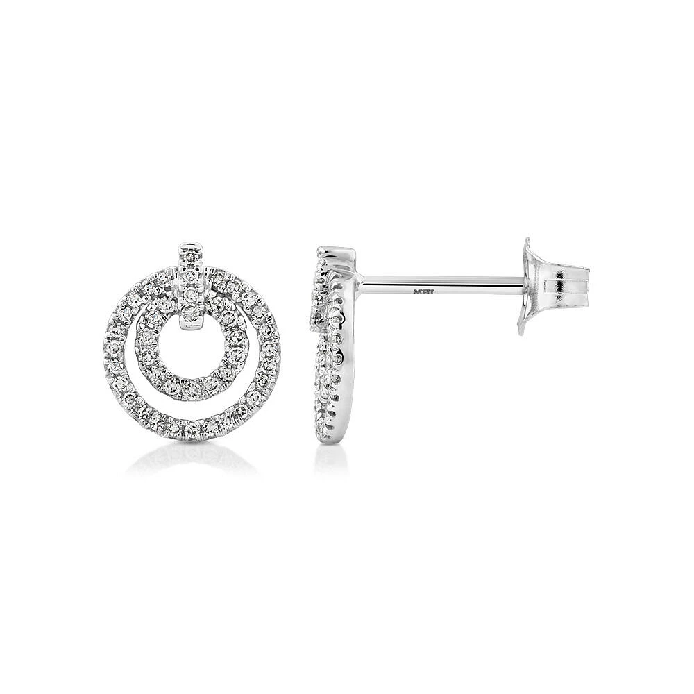 Fine Double Circle Diamond Stud Earrings in Sterling Silver