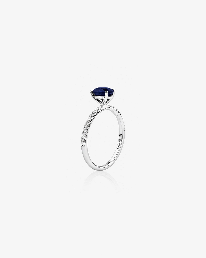 Solitaire Sapphire Ring with 0.25 Carat TW of Diamonds in 10kt White Gold