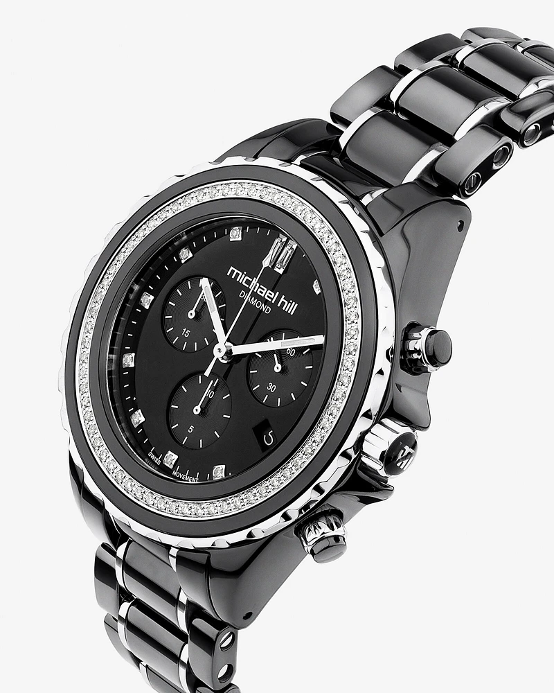 Chronograph Watch with 0.50 Carat TW of Diamonds in Black Ceramic & Gold Tone Stainless Steel