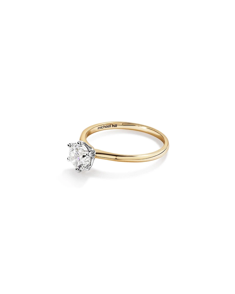 Bague de fiançailles solitaire Michael Hill avec un diamant TW de 1 carat avec le code d'origine De Beers en or jaune et blanc 18 carats