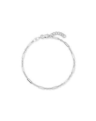 19cm (7.5") 3mm Width Fine Paperclip 3 and 1 Alternating Chain Bracelet in Sterling Silver