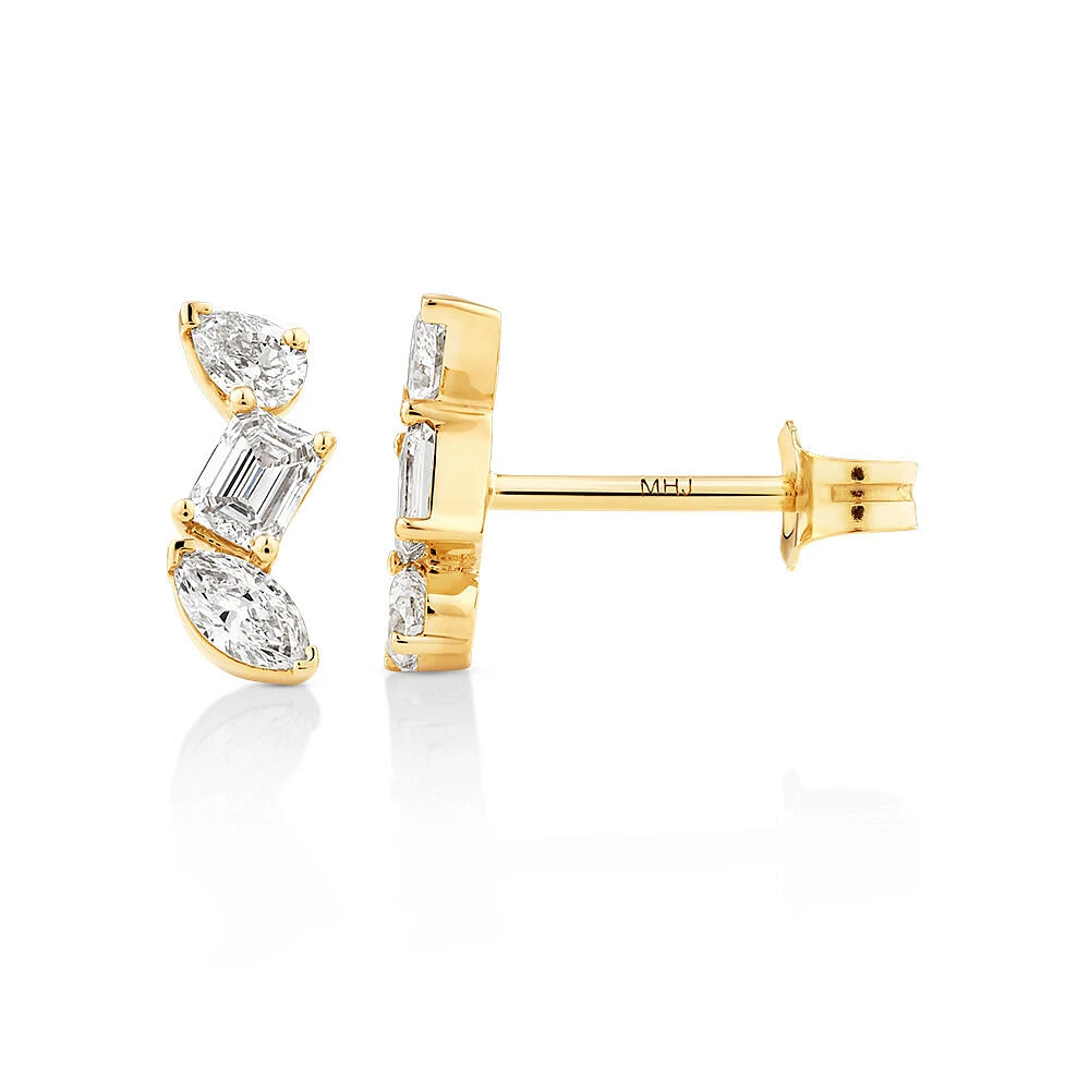 0.44 Carat TW Fancy Cut Stacked Laboratory-Grown Diamond Stud Earrings in 10kt Yellow Gold