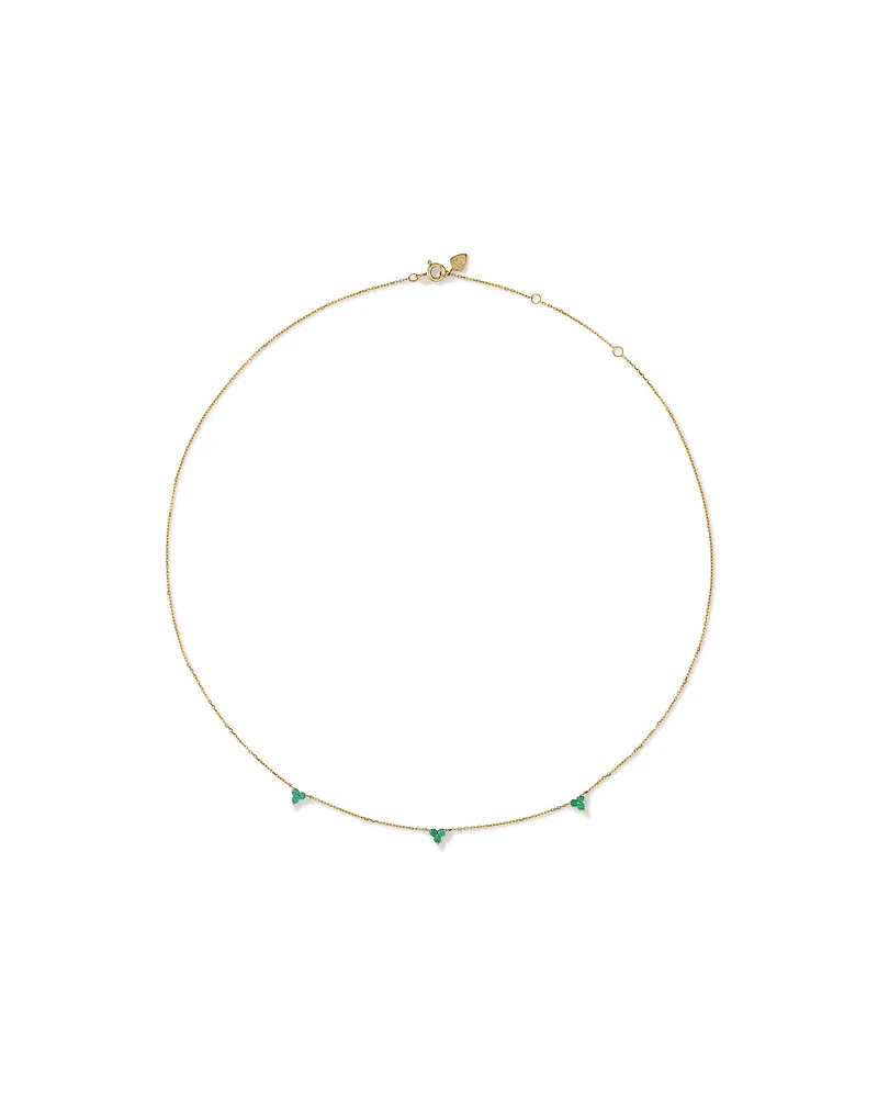 Emerald Trio Station Necklace in 10kt Yellow Gold