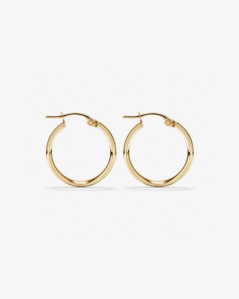 15mm Flat Round Hoop Earrings in 10kt White Gold