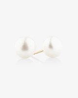 Stud Earrings with 9mm Button Cultured Freshwater Pearl in 10kt Yellow Gold