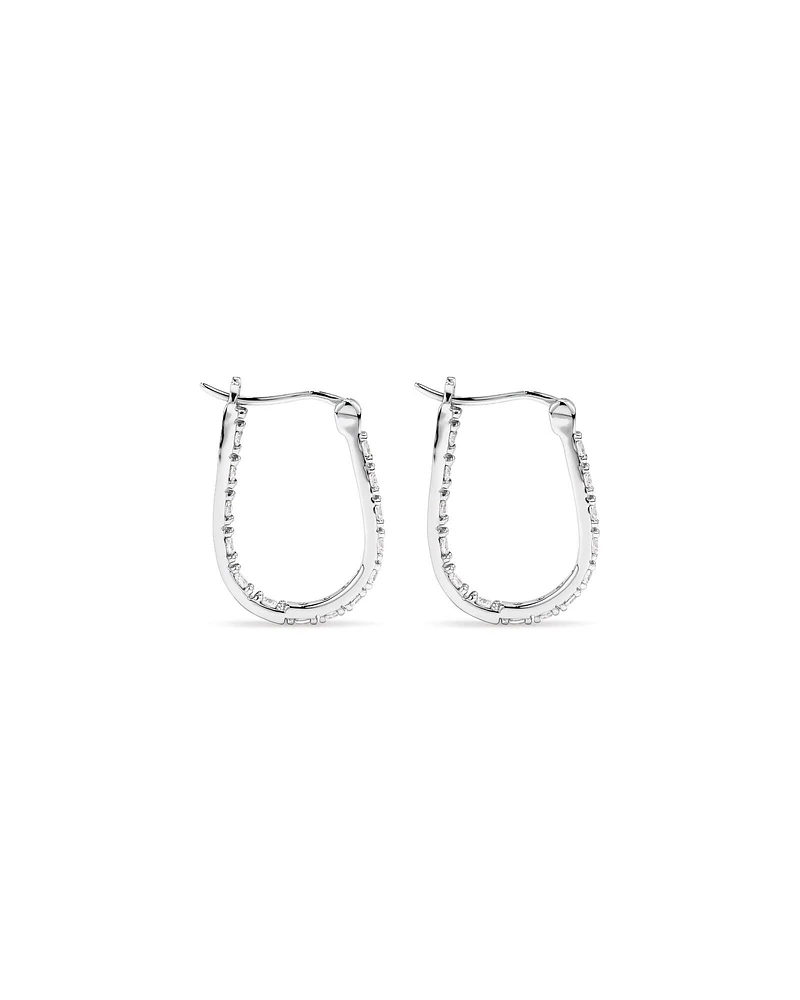 Pavé Cubic Zirconia Horseshoe Hoop Earrings in Sterling Silver