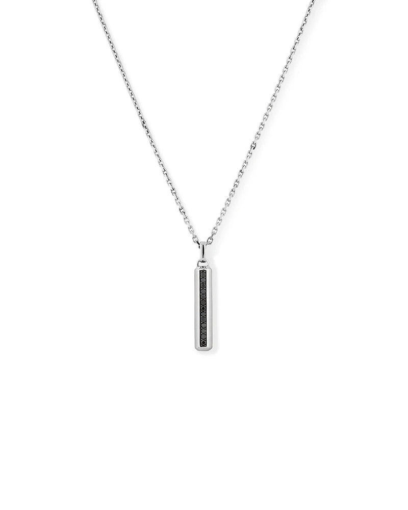 Pendentif pour hommes en pavé de diamants noirs sur chaîne en argent sterling