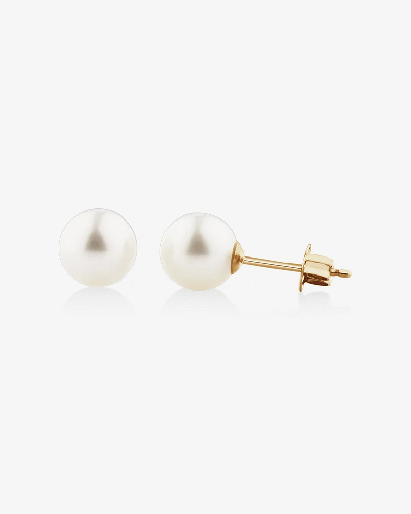 Stud Earrings with 7mm Round Cultured Freshwater Pearls in 10kt Yellow Gold