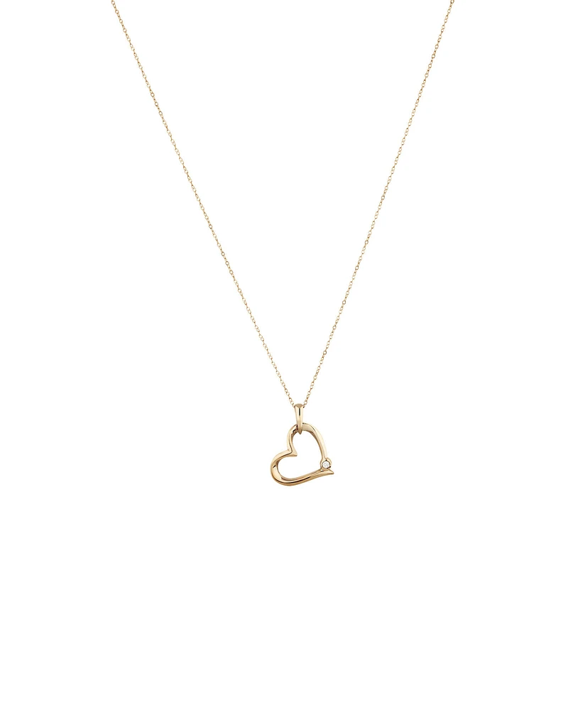 Heart Pendant with A Diamond in 10kt Yellow Gold