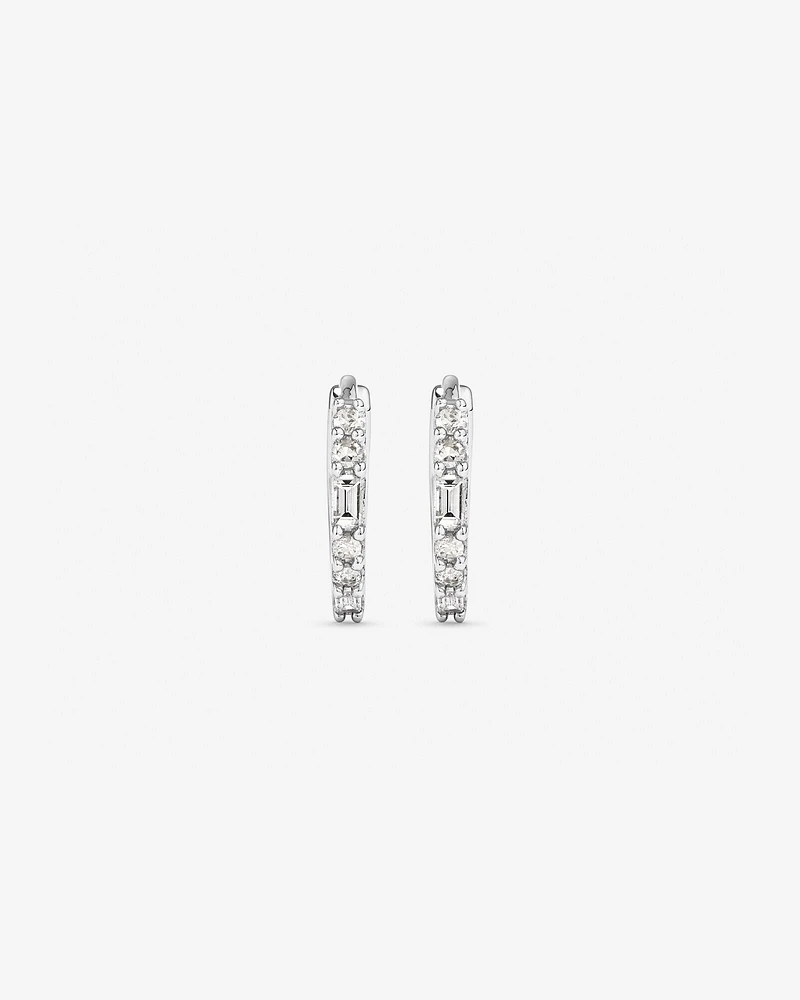 0.13 Carat TW Diamond Dot Dash Mini Hoop Earrings in 10kt White Gold