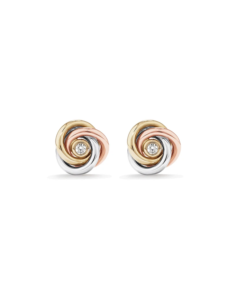 Diamond Accent Tri Tone Knot Stud Earrings in 10kt Yellow, Rose and White Gold