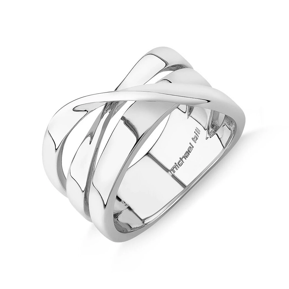 Sculpture Ribbon Crossover Ring Sterling Silver