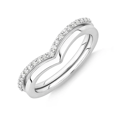 Chevron Ring Set with Diamonds in Sterling Silver